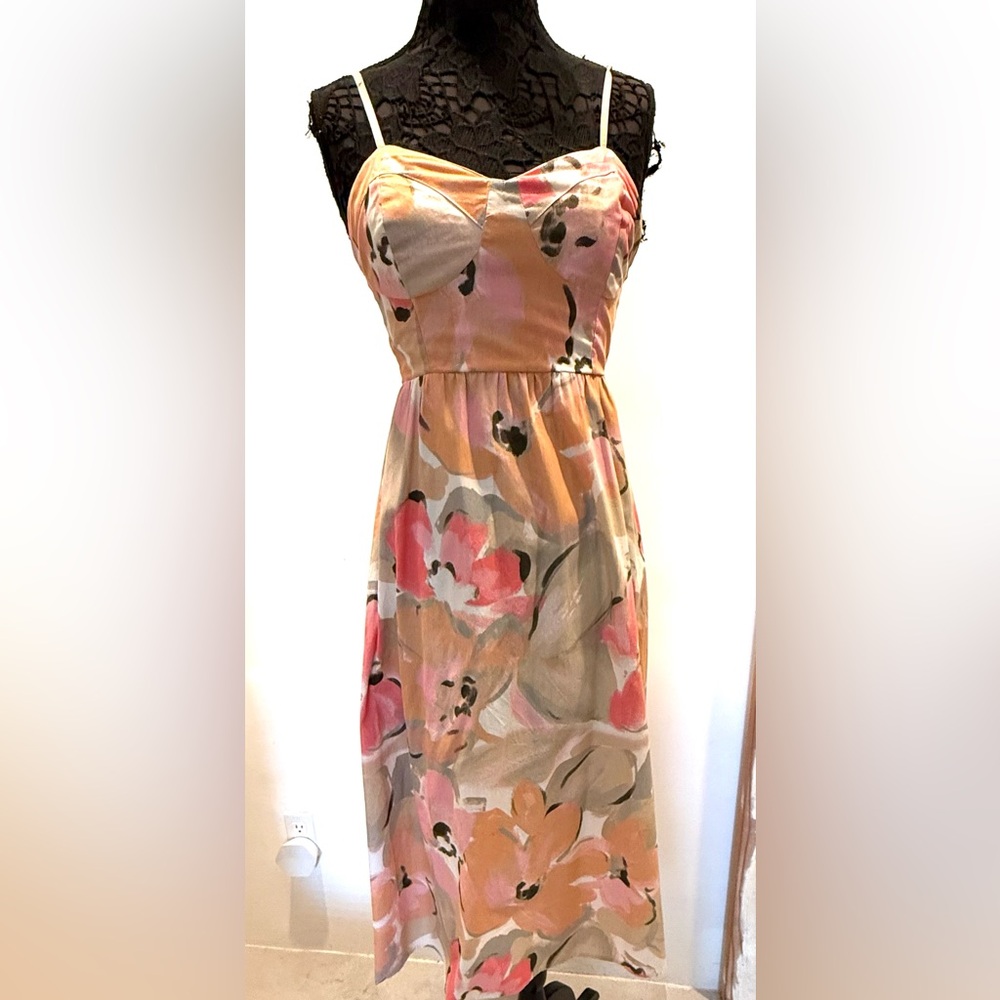 EUC Jessica Simpson Pink and Cream abstract Floral Midi Dress
